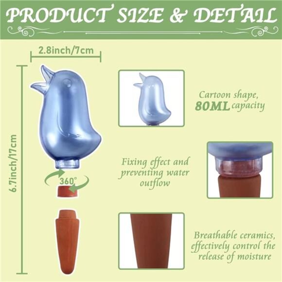 4 Pack Self Watering Spikes,Indoor Plant Watering Globes, Bird Shape Automatic - Picture 3 of 7